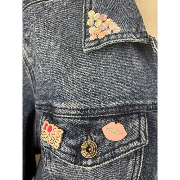 RE Generation by Celebrity Pink Jacket Womens Size XL Denim Jean Embellished New - Picture 14 of 15